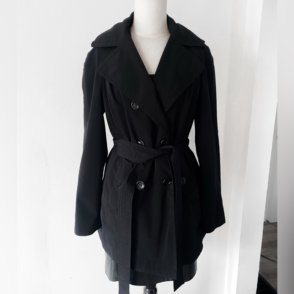 Calvin Klein Black Trench Coat with Sash – Size Small - Picture 2 of 10
